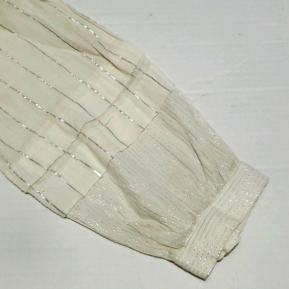 Rebecca Taylor Boho Cream Gauzy Pleated Balloon Sleeves Flowy Peasant Top 6 - Picture 11 of 14